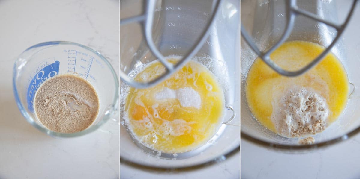 activating yeast and adding it to butter and eggs for brioche
