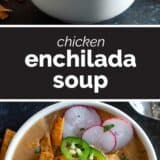 chicken enchilada soup with text bar in the middle