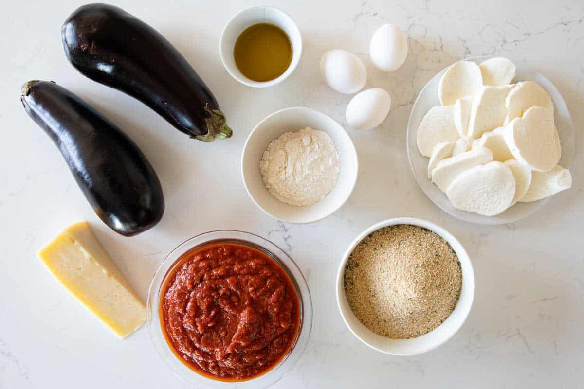 ingredients needed to make eggplant parmesan.