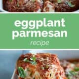 Eggplant Parmesan with text bar in the middle