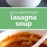 Lasagna Soup with text bar in the middle