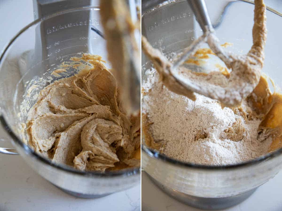 creaming butter and sugar and adding flour