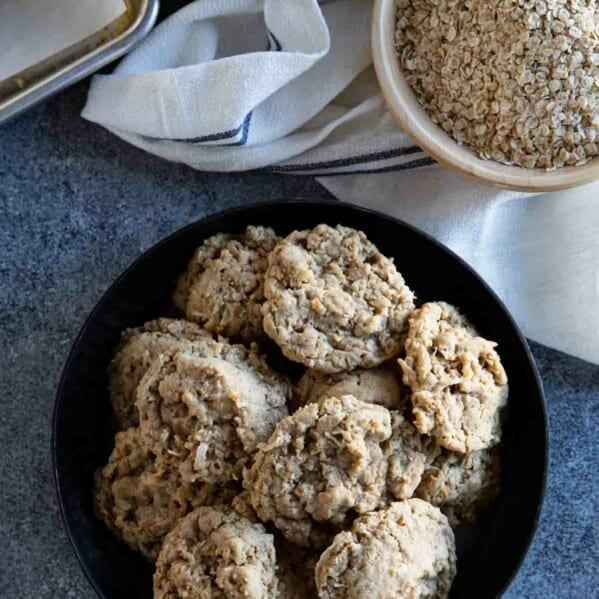 overhead view of oatmeal coconut cookies