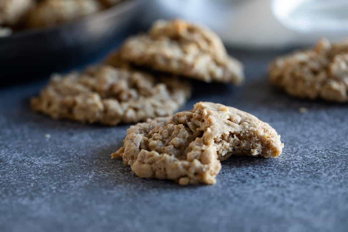 oatmeal coconut cookie with bite taken from it