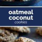 Oatmeal Coconut Cookies with text bar in the middle