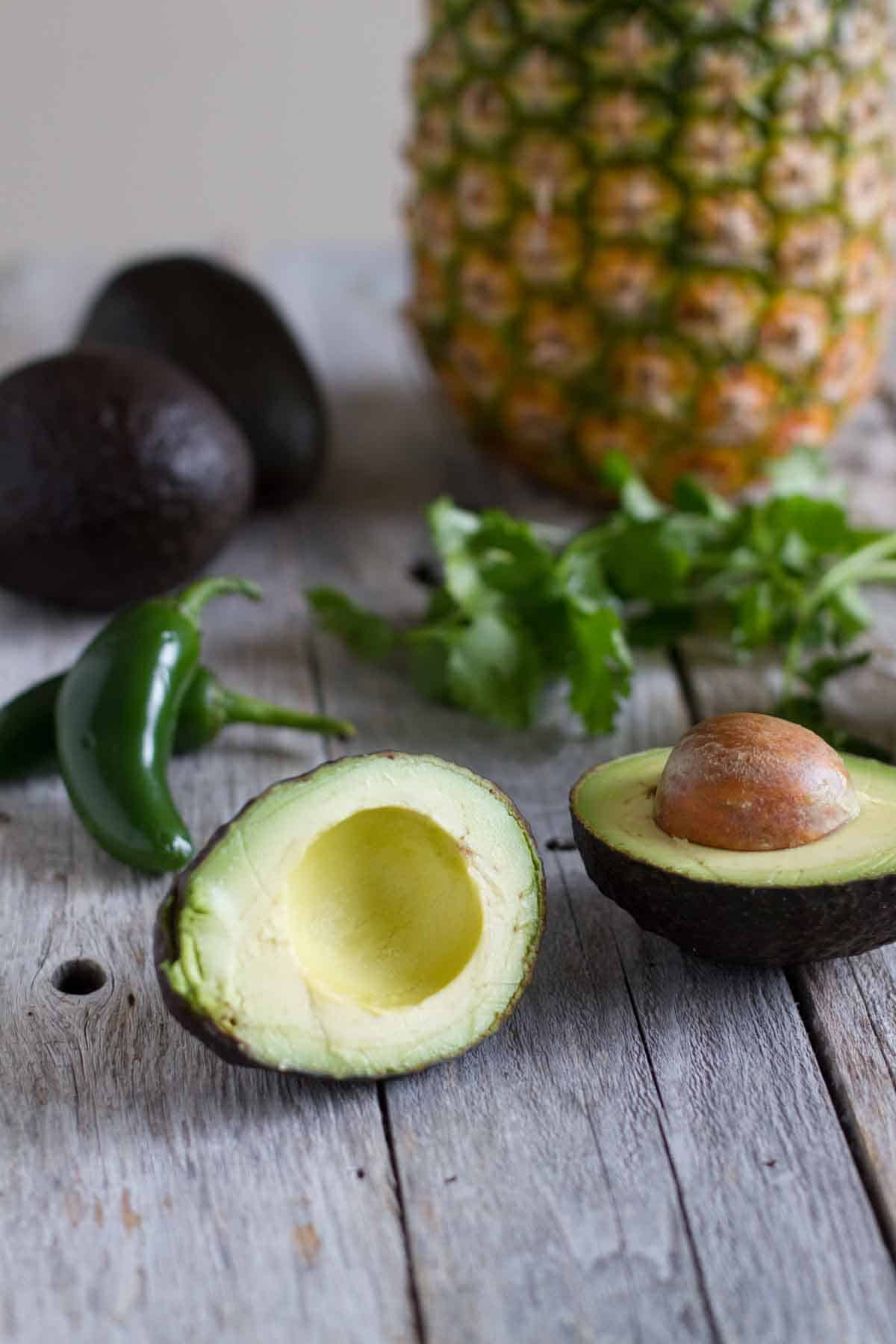 Photo with pineapple, avocado, jalapeno and cilantro.