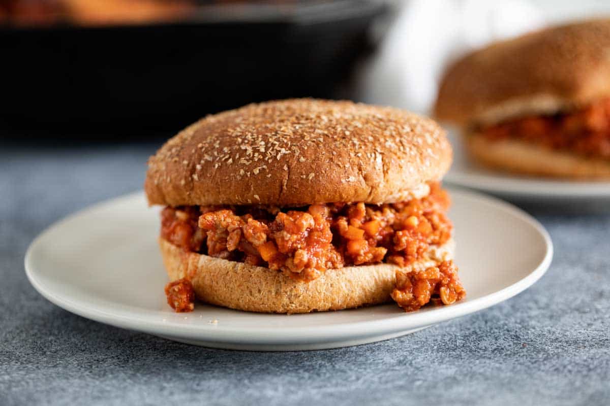 single turkey sloppy joe on a plate