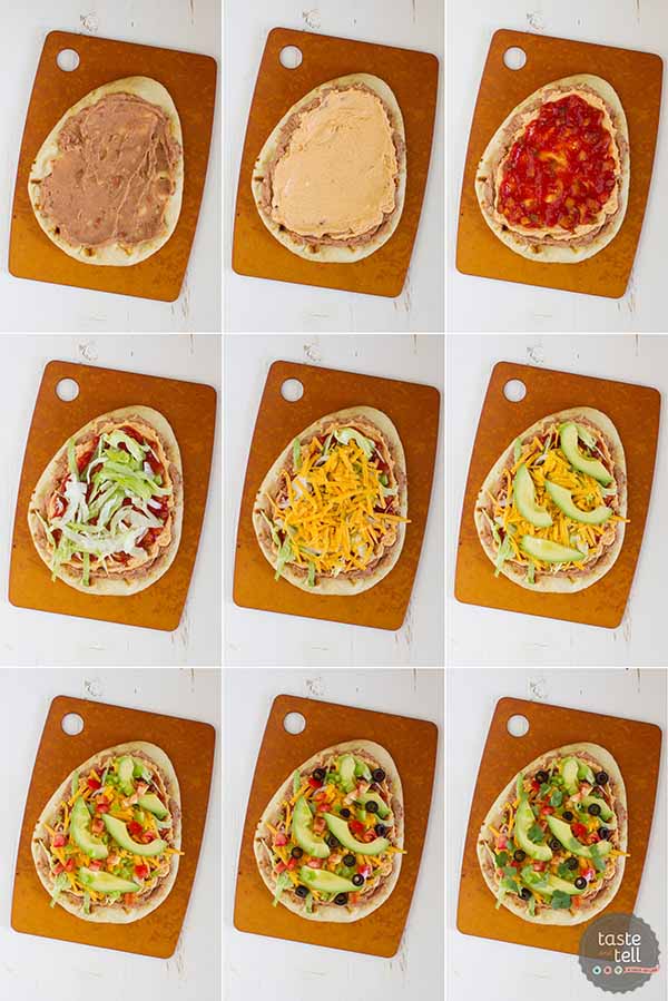 steps to assemble 7 layer flatbread