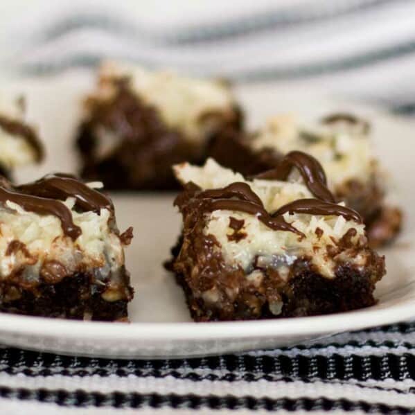 Almond Macaroon Brownie Bars on a plate