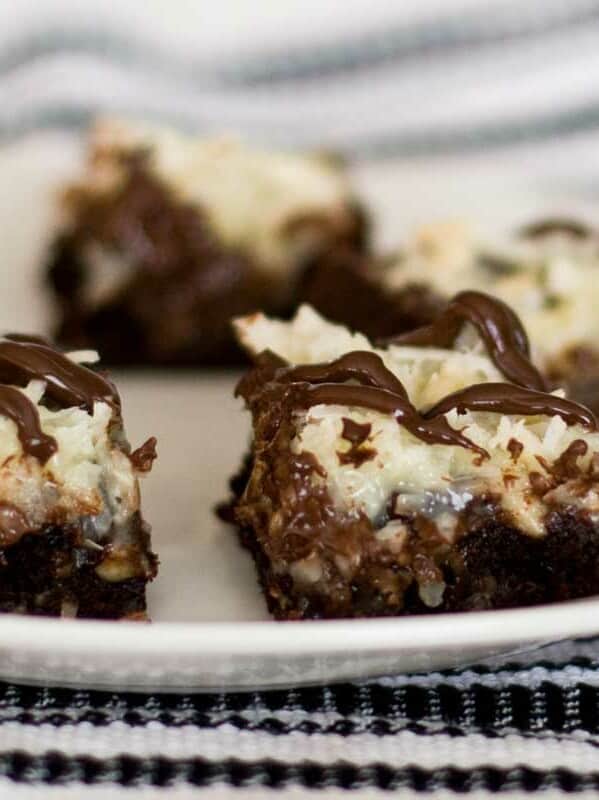 Almond Macaroon Brownie Bars on a plate