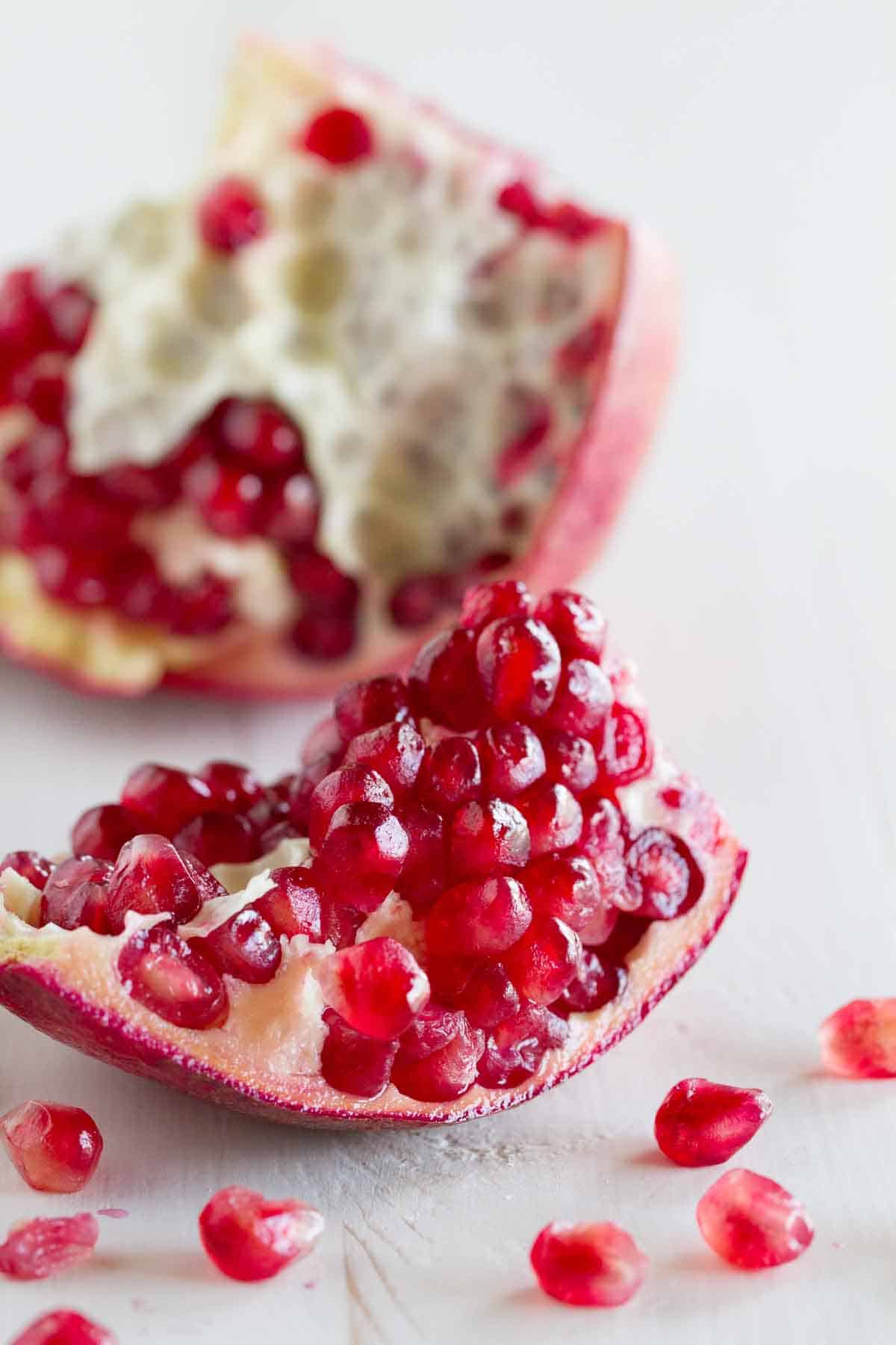 pomegranate broken showing seeds inside