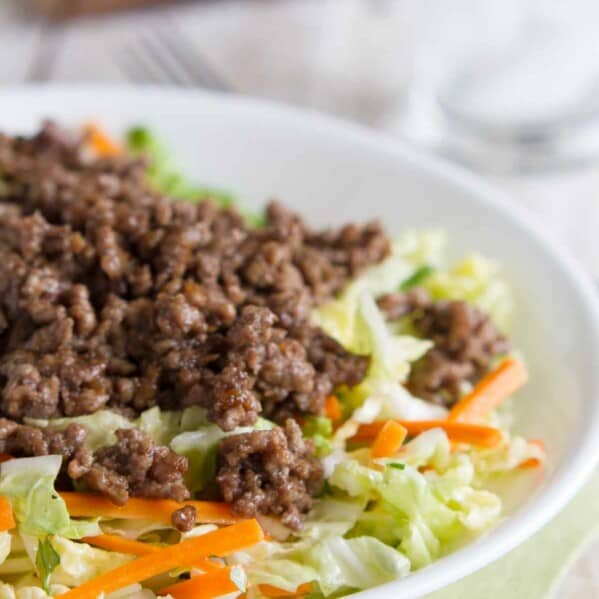 bowl filled with Asian Beef and Cabbage Salad