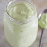 Mason jar full of Avocado Ranch Salad Dressing