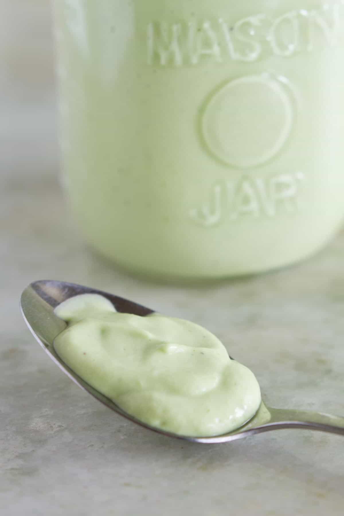 spoonful of Avocado Ranch Salad Dressing