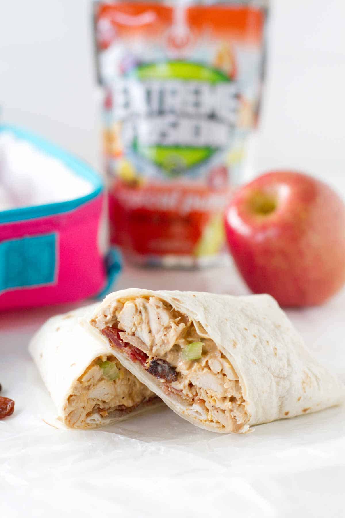 wrap made with bbq chicken salad with ranch