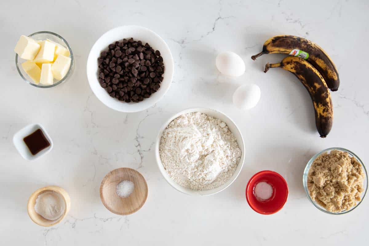 ingredients to make banana chocolate chip cookies
