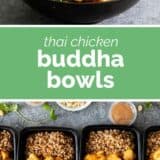 Buddha Bowls with Thai Chicken with text bar in the middle