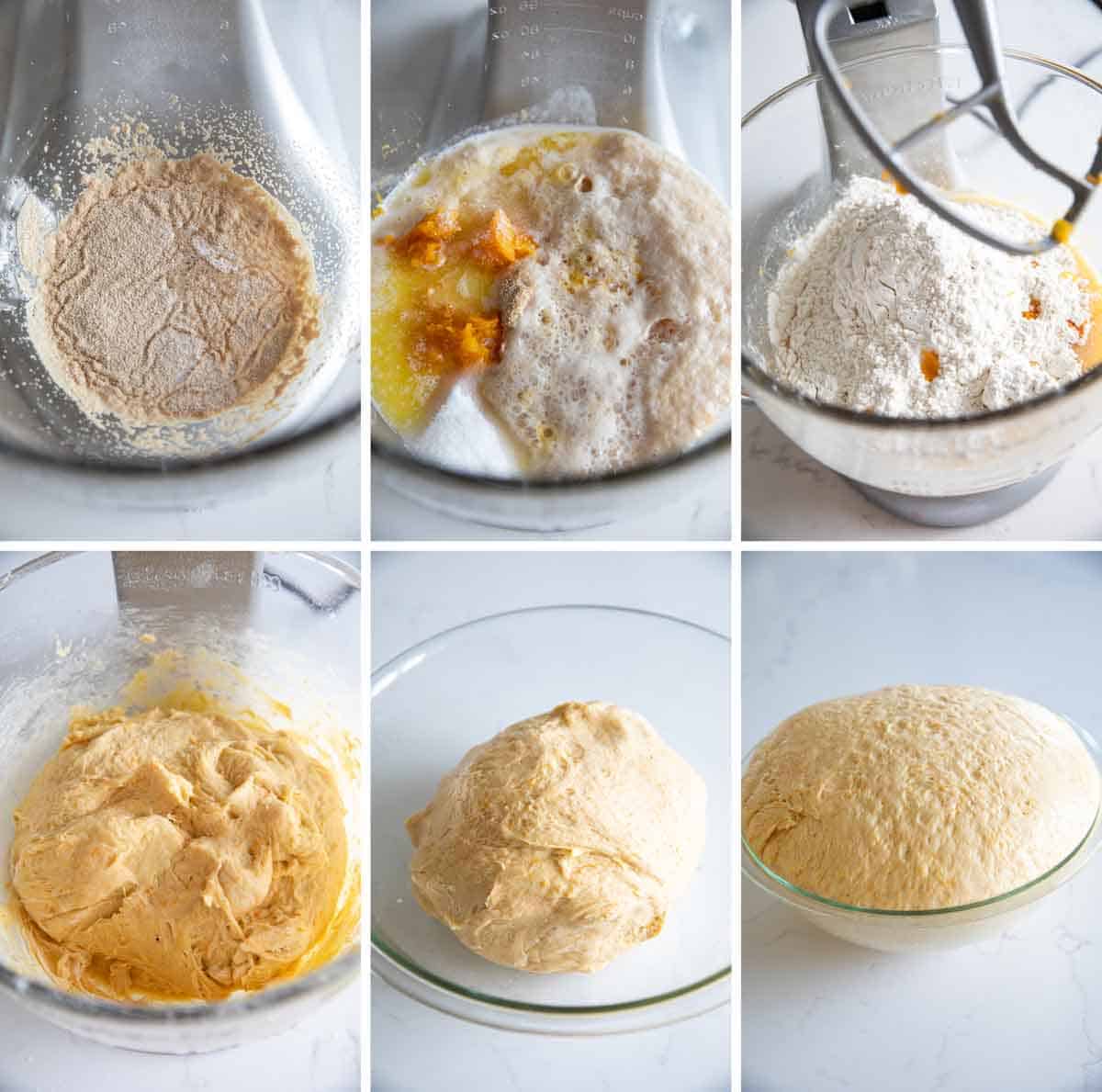 Steps to make the dough for butternut squash bread.