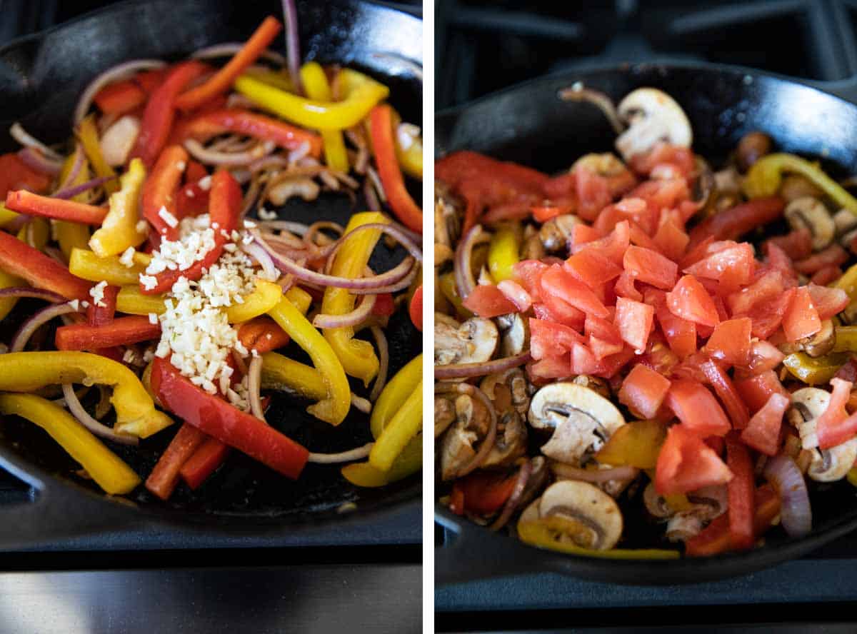 process shots showing cooking vegetables in a skillet