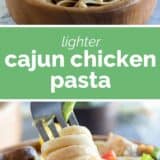 Cajun Chicken Pasta with text bar in the middle