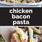 Chicken Bacon Pasta with text bar in the middle.