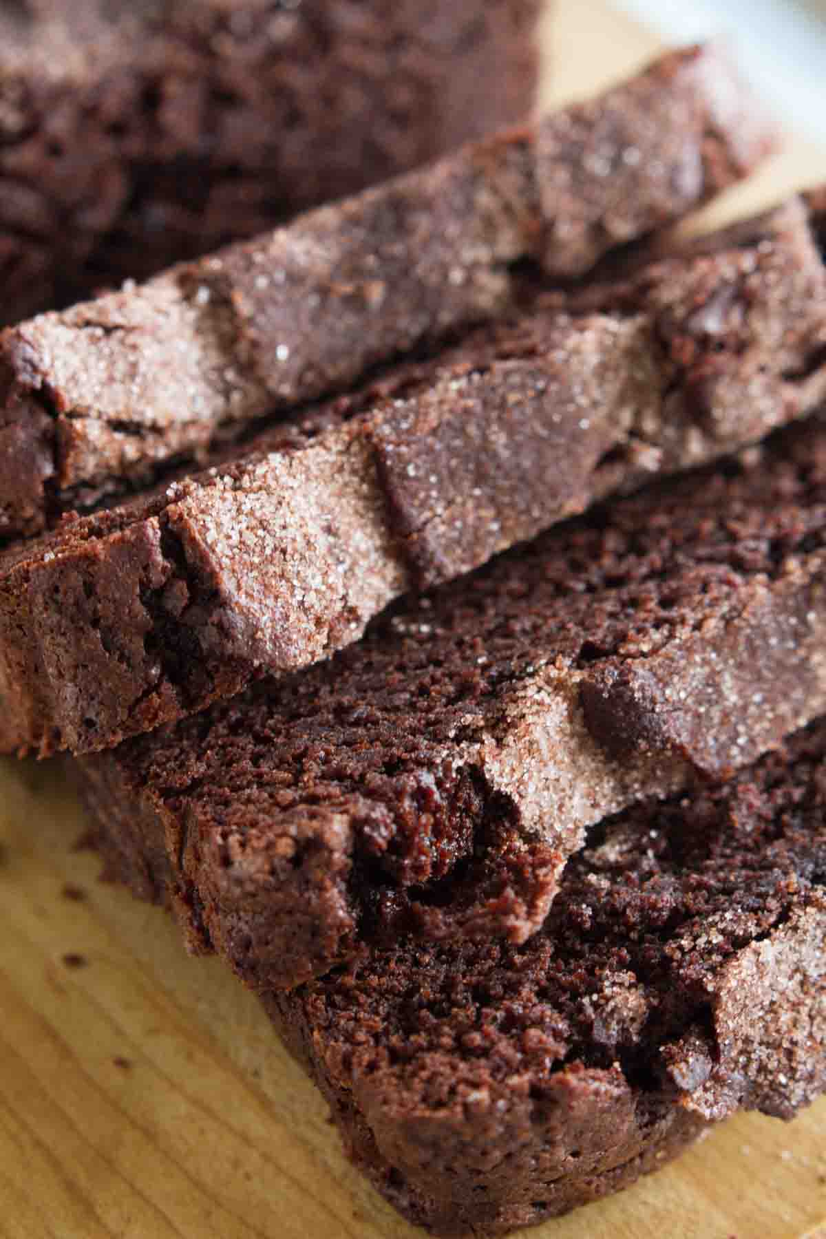 close up of texture of chocolate cinnamon bread