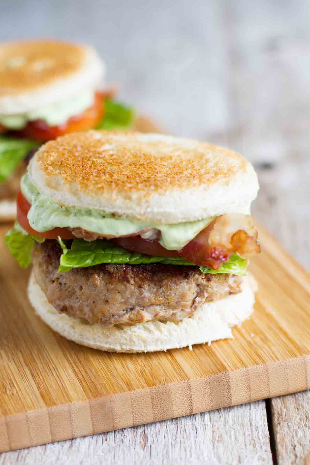 close up of club burger sliders with toasted buns