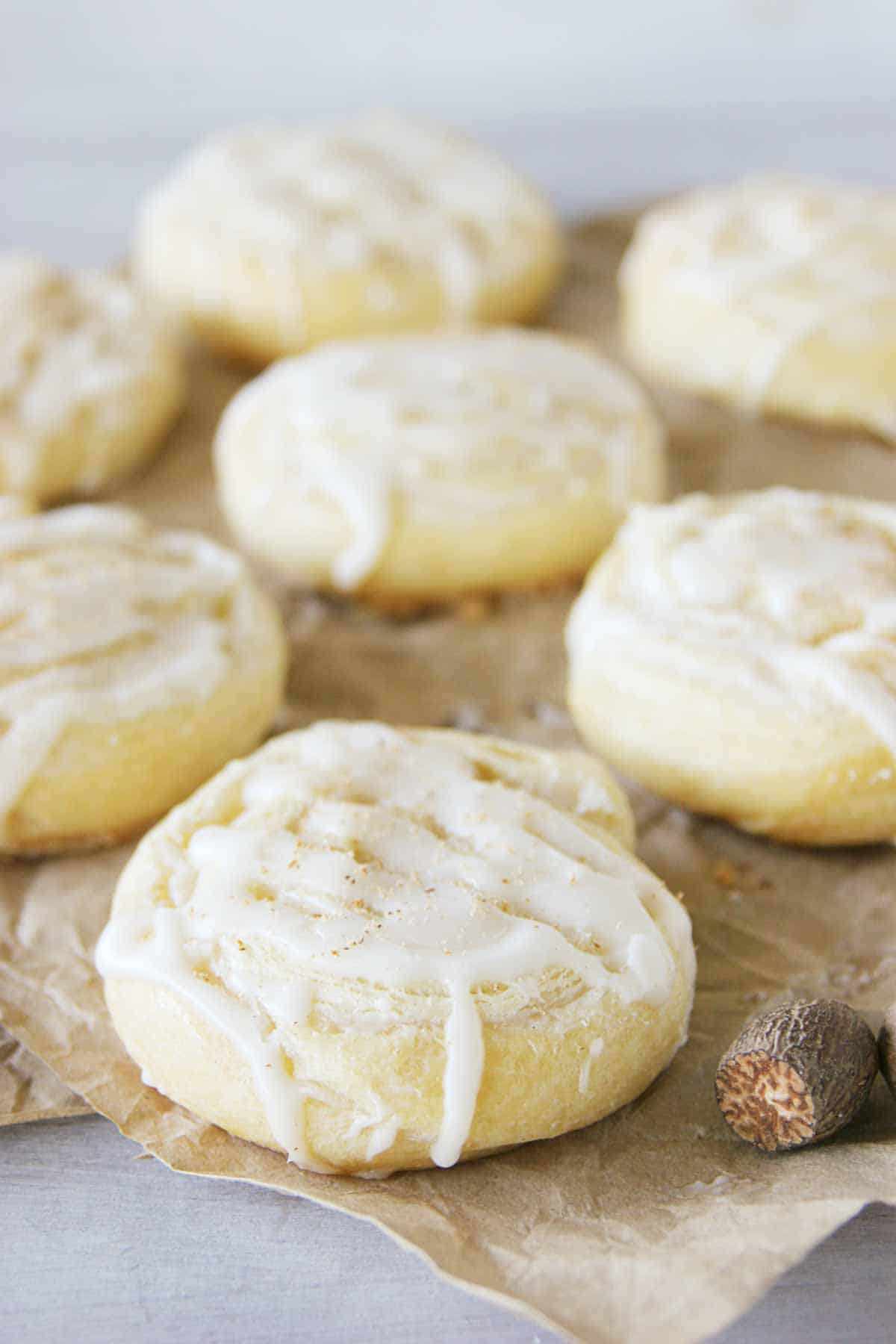 Easy Eggnog Pinwheels on brown paper