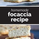 Focaccia Bread collage with text bar in the middle