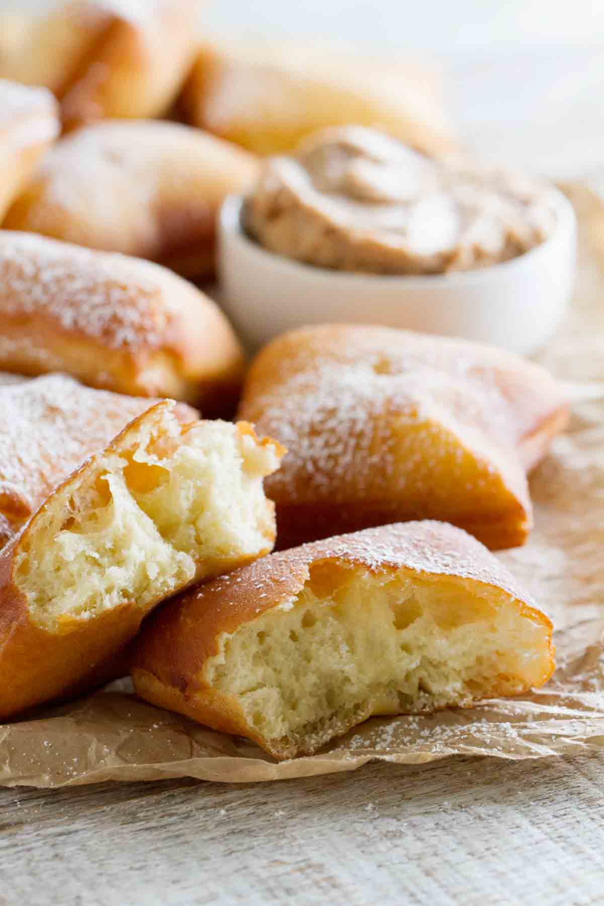 German scones with one in half to show texture of inside