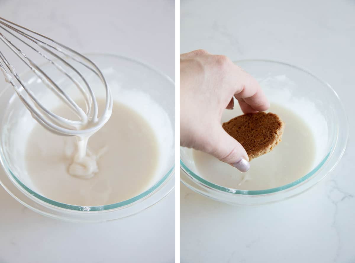 making icing and dipping cookies in the icing