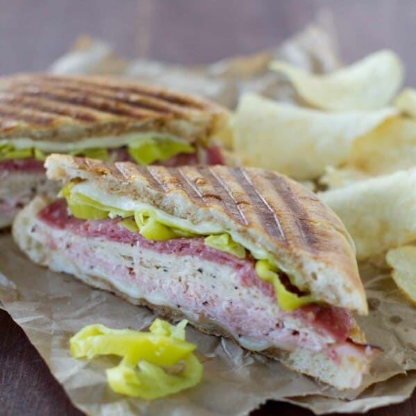 Italian Melt sandwich with potato chips