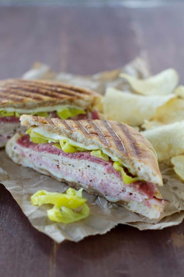 Italian Melt sandwich with potato chips