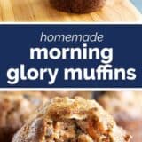 morning glory muffins collage with text bar in the middle