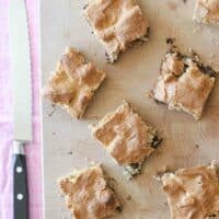 Mud Hen Bars on a cutting board, cut into squares.