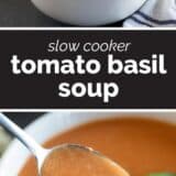 Tomato Basil Soup with text bar in the middle