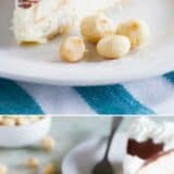 white chocolate macadamia pie collage with text overlay