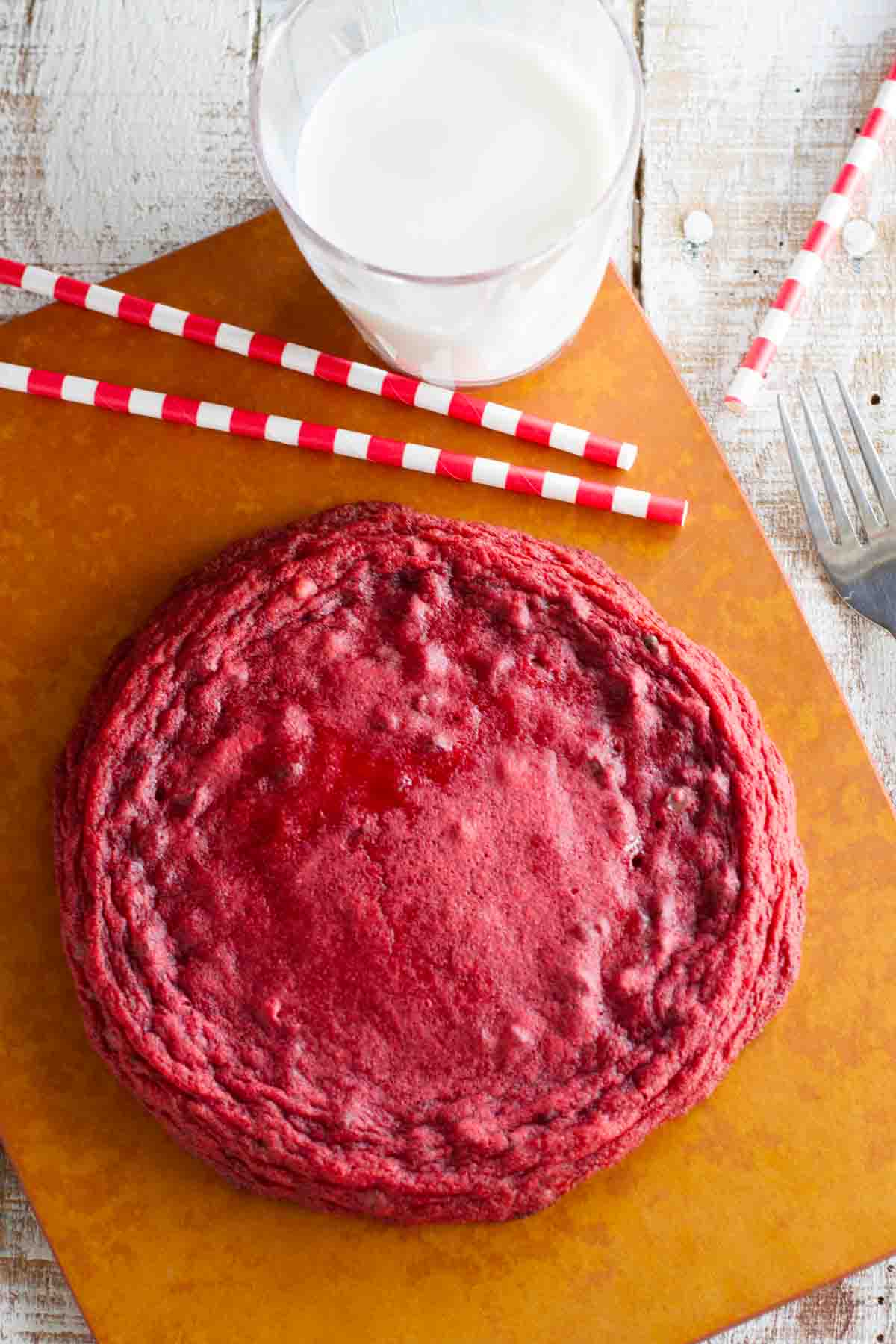 overhead view of an XL Red Velvet Cookie