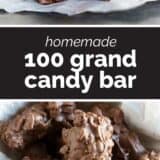 Homemade 100 Grand Candy Bar Recipe collage with text bar in the middle