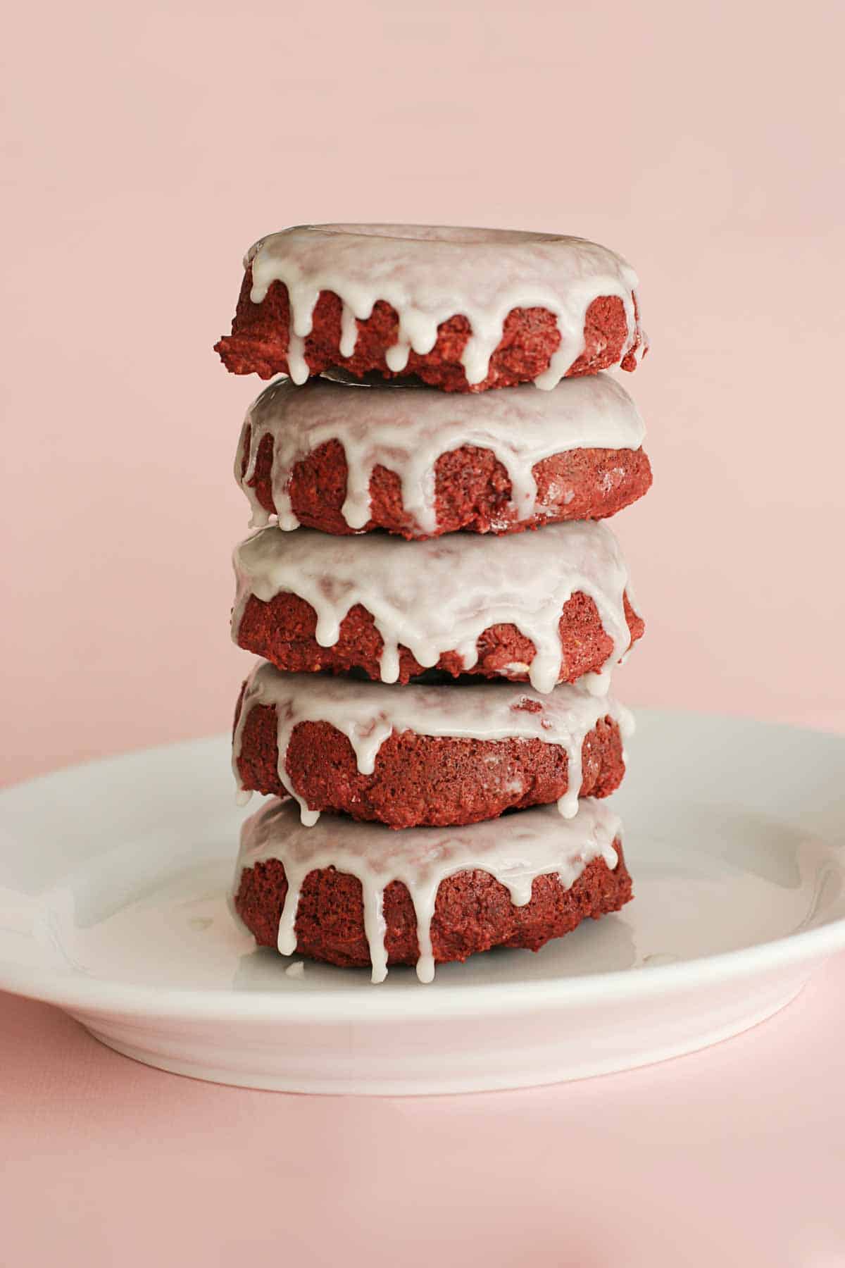 stack of 5 Baked Red Velvet Donuts