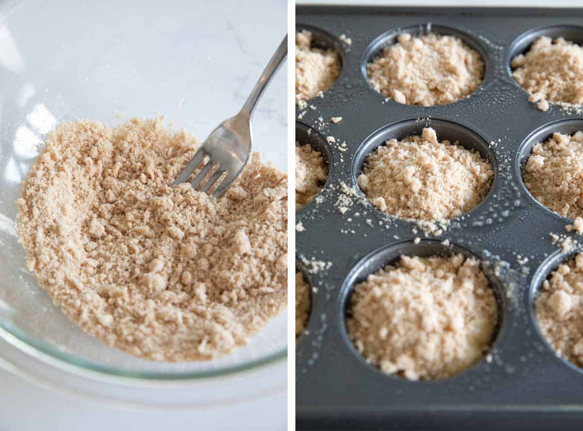 Making crumb topping for banana muffins.