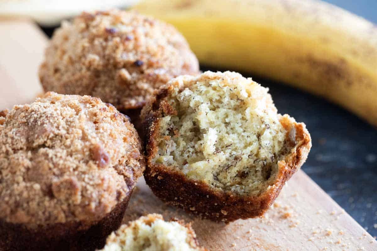 Banana muffins with a crumb topping.