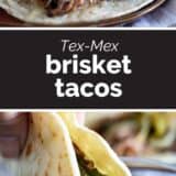 Brisket Tacos collage with text bar in the middle