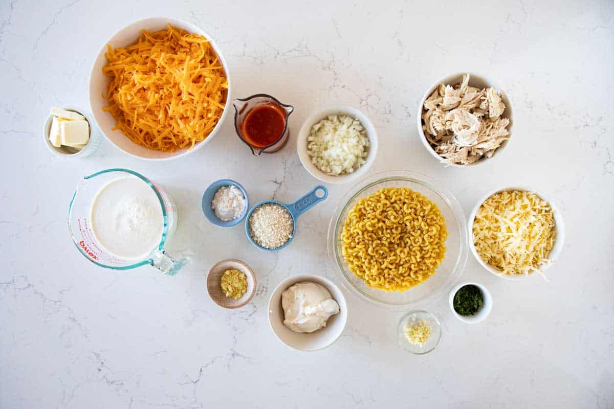 ingredients needed for buffalo chicken mac and cheese