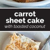 Carrot Sheet Cake with Toasted Coconut collage with text bar in the middle