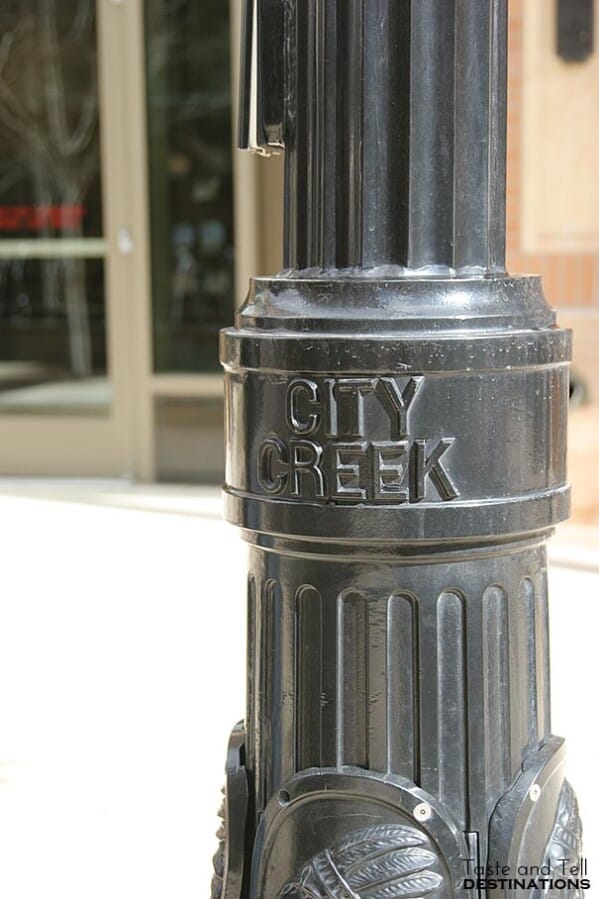 Light pole with City Creek on it.