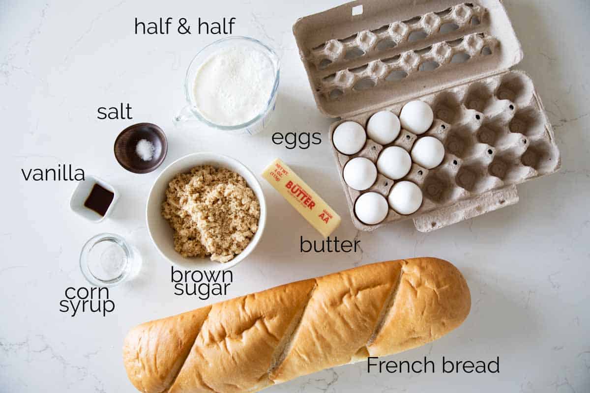 Ingredients needed to make Creme Brulee French Toast.