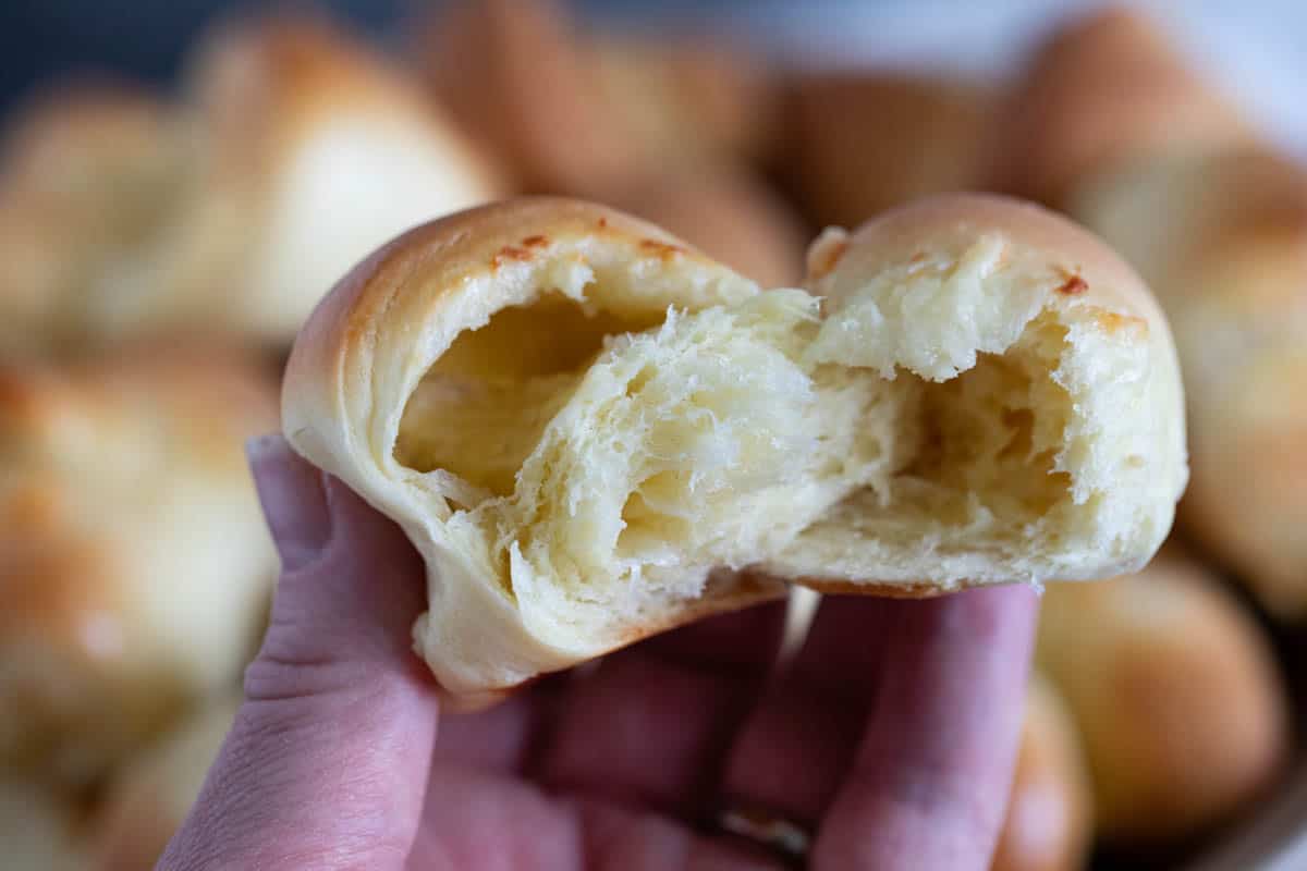 Crescent roll torn open to show texture