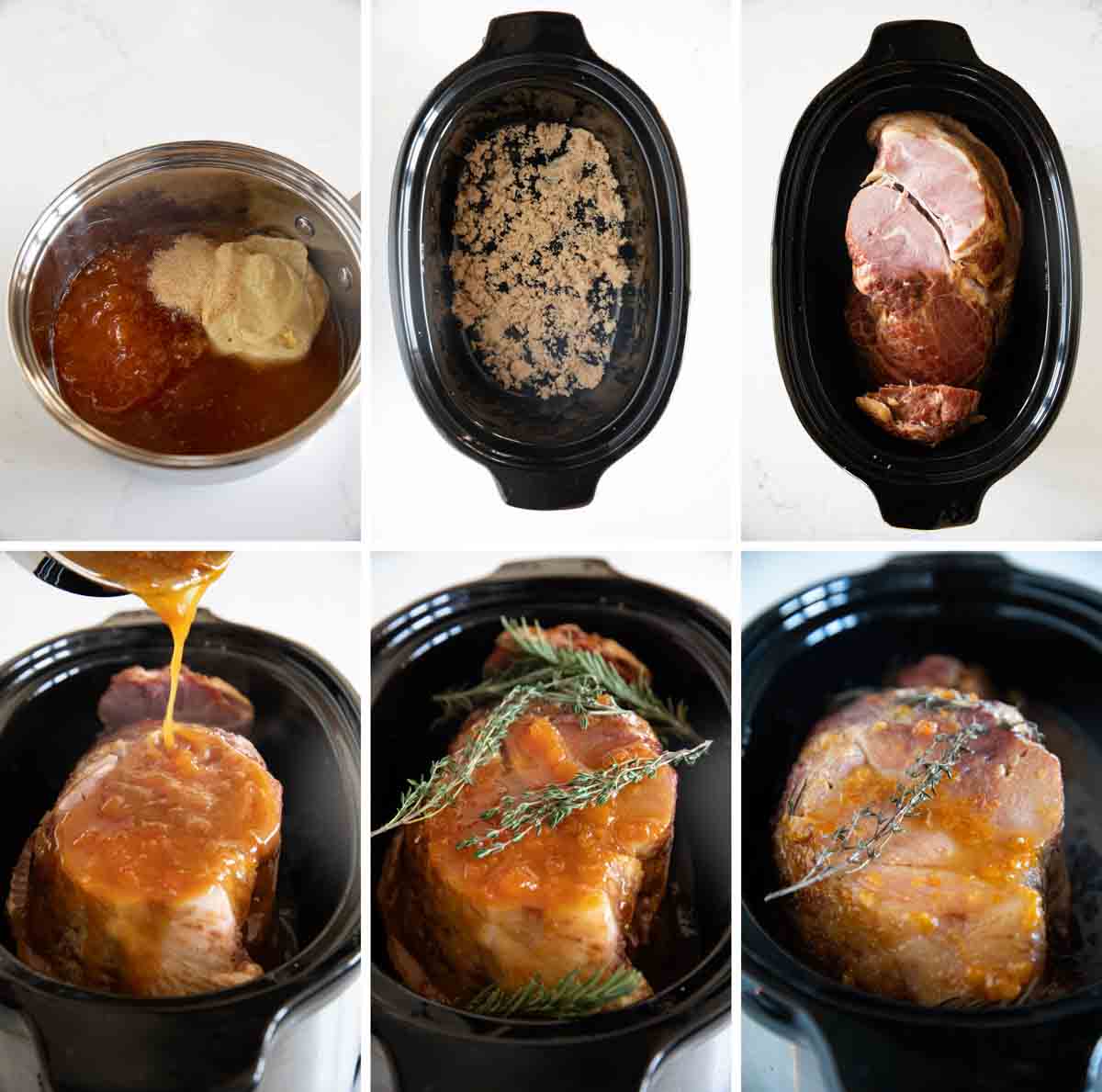 step by step photos showing how to make Crock Pot Ham