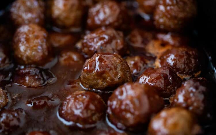 BBQ Grape Jelly Meatballs in a crockpot